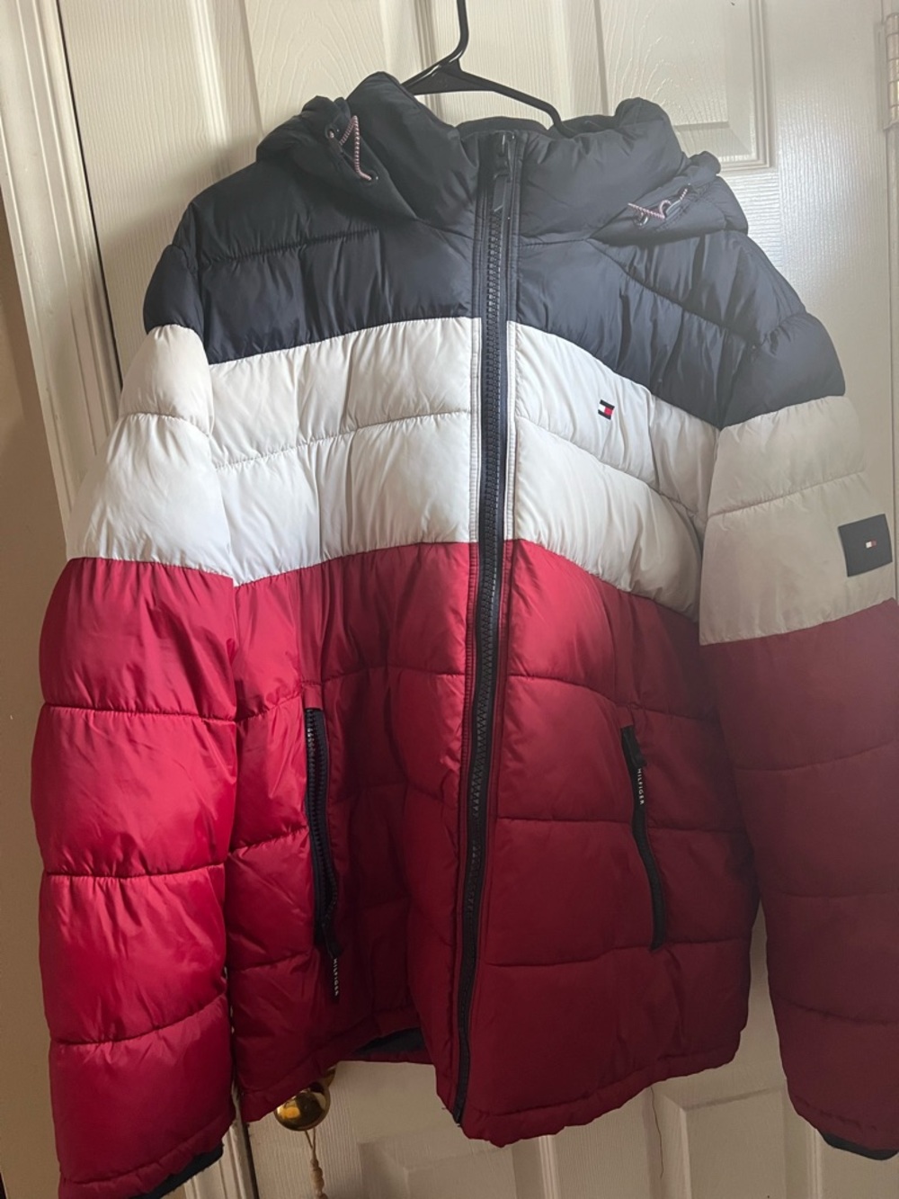 Tommy Hilfiger Tricolor Puffer Jacket in Navy, White & Red